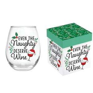 NWT! Holiday stemless wine glass with gift box